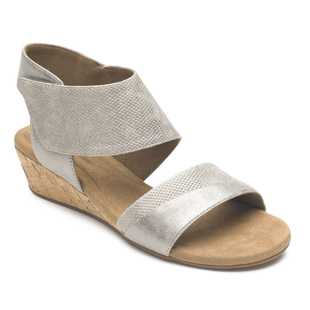 Rockport Sandals For Womens Silver - Calia Mid Wedge Cuff - DM8317604